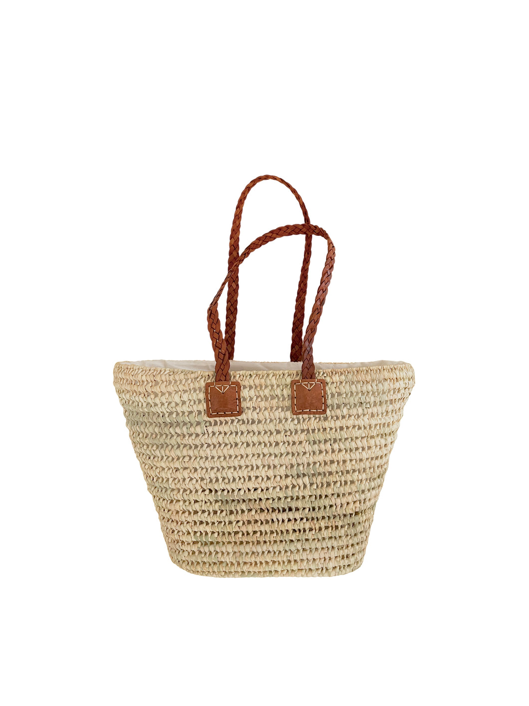 Panier Bilbao en palme et cuir tréssé